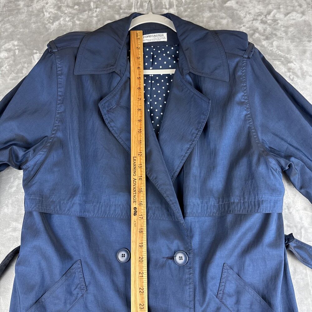 1980's Iridescent Blue Trench Coat Women's 9/10 Shoulder Epaulets‎ Belted (1107) - Picture 14 of 15